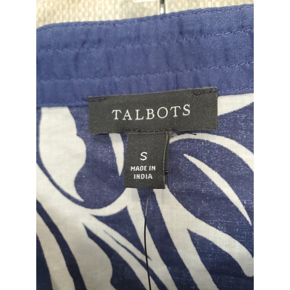 Talbots Cotton Blue Scroll Print Split Neck Light… - image 3